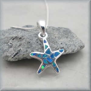 Blue Opal Starfish Necklace, Ocean Necklace, Beach Jewelry, Summer, Bridesmaid Gift, Sterling Silver