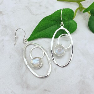 Luckyshine Oval Cut Rainbow Moonstone Silver Dangle Hook Earrings – Lab-Created