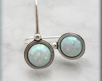 White Opal Earrings, Birthday Gift for Her, October Birthstone, Gemstone Jewelry, Sterling Silver, October Birthday Gift, Cabochon Earrings