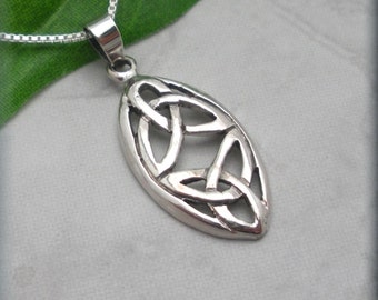 Double Triquetra Necklace Trinity Knot Celtic Sterling Silver Irish Jewelry (SN740)