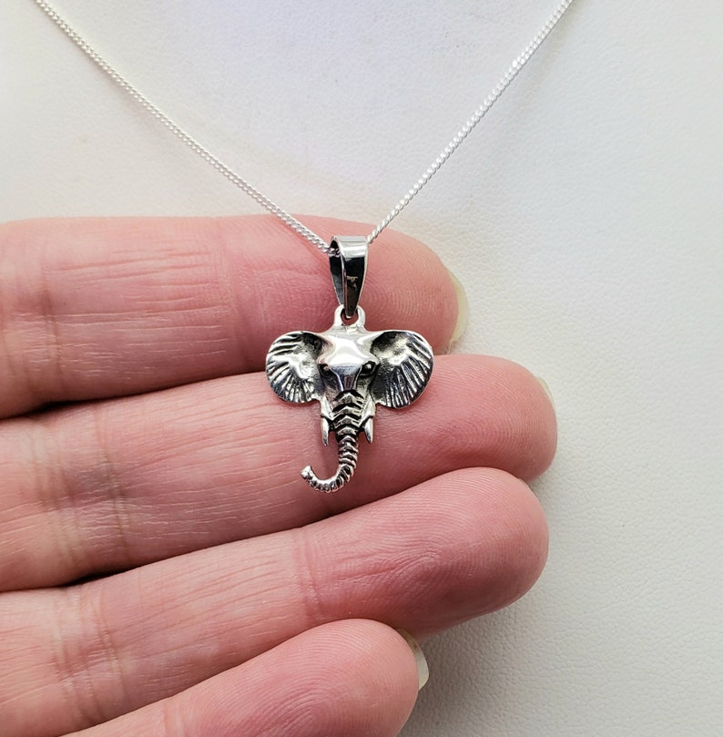 Zoo Animal Good Luck Wisdom Silver Animal Pendant Sterling Silver Pachyderm Jewelry Silver Elephant Head Necklace Positive Energy