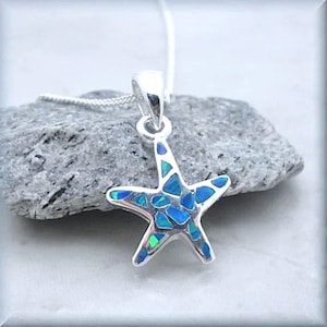 Blue Opal Starfish Necklace, Ocean Necklace, Beach Jewelry, Summer, Bridesmaid Gift, Sterling Silver