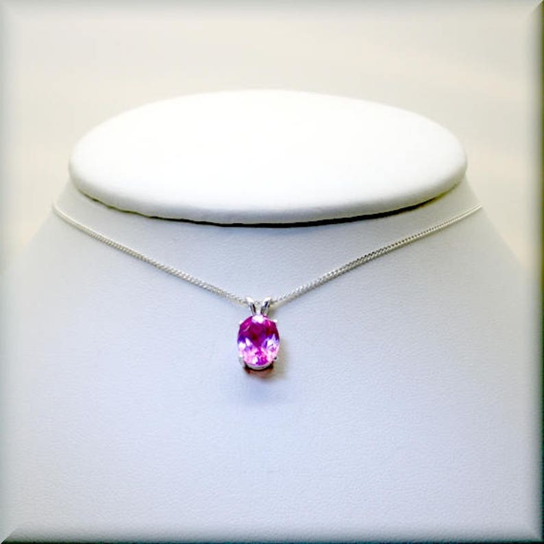 Oval Pink Sapphire Necklace, Sterling Silver, Gemstone Necklace, October Birthstone Necklace, 9x7 mm Oval Pink Sapphire Jewelry, Wedding image 3