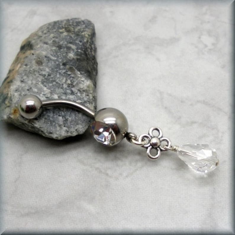 Wedding Crystal Belly Ring Sparkling Feminine Surgical Steel Summer Body Jewelry Sterling Silver Simple Flower Dangle Body Candy