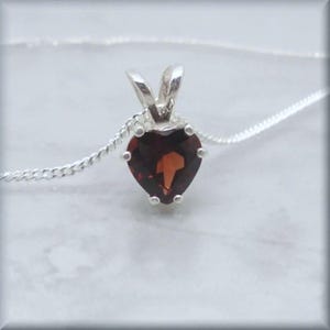 Red Garnet Heart Necklace, 925 Sterling Silver, January Birthday, 6mm Birthstone Necklace, Sweet, Simple, Genuine Gemstone, Valentines Gift