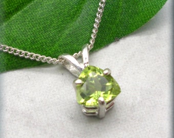 Trillion Peridot Necklace, Natural Stone, Sterling Silver, 6mm Genuine Gemstone Jewelry, August Birthstone, Peridot Pendant, Birthday Gift