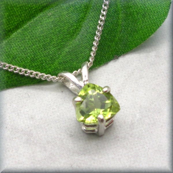Trillion Peridot Necklace, Natural Stone, Sterling Silver, 6mm Genuine Gemstone Jewelry, August Birthstone, Peridot Pendant, Birthday Gift