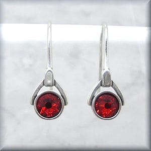 July Crystal Birthstone Earrings, Ruby Faceted Crystal, 925 Sterling Silver, July Birthday Gift for Her, Valentines Day Gift, Simple, Red