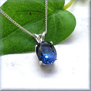 Oval Blue Sapphire Necklace, Birthday Gift for Her, Sterling Silver, September Birthstone, Blue Sapphire Pendant, 9x7mm Oval Gemstone