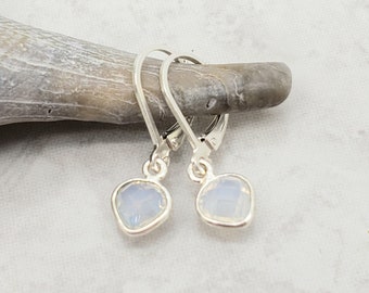 Small Moonstone Quartz Heart Earrings, Leverback Earring, Sterling Silver, June Birthstone Birthday, Lightweight, Gift for Her, Mom, Mother