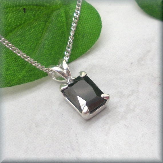 Black Cubic Zirconia Necklace Emerald Cut 925 Sterling Silver