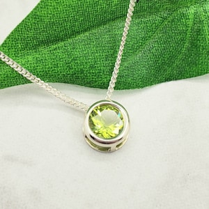 Peridot Slider Necklace, Layering, Feminine, 6mm Solitaire Pendant, Sterling Silver, Green Gemstone, August Birthstone, Birthday Gift image 4