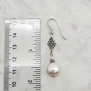 White Coin Pearl Earrings, Pearl Celtic Knot Earrings, 925 Sterling Silver, Celtic Dangle, Gift for Her, Fancy, Irish Knot, Womens Earring image 4