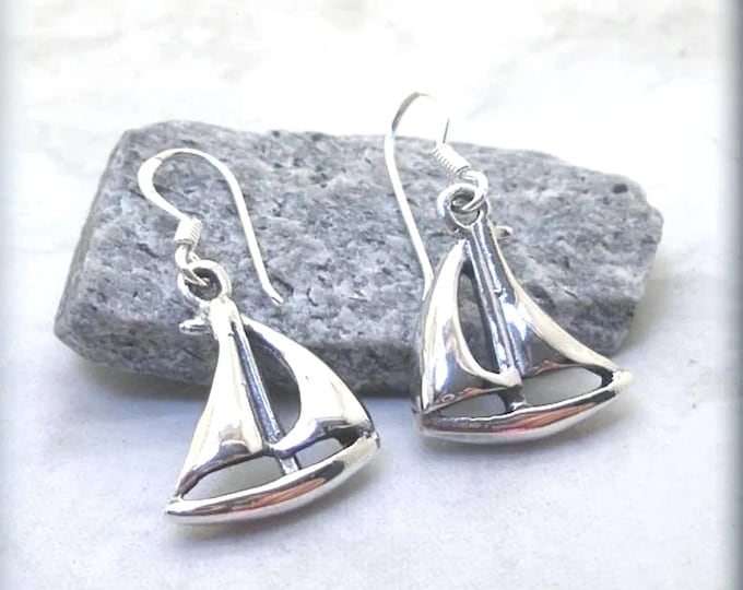 Sailboat Earrings, 925 Sterling Silver, Nautical Earrings, Summer Earrings, Sailor Earrings, Coastal, Marine, Wind, Sail, Sailboat Jewelry