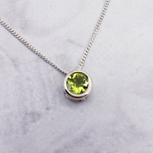 Peridot Slider Necklace, Layering, Feminine, 6mm Solitaire Pendant, Sterling Silver, Green Gemstone, August Birthstone, Birthday Gift image 2