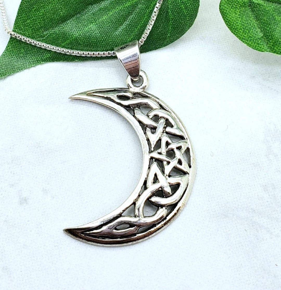 Celtic Moon Sterling Silver Necklace, Goddess Pendant, Crescent Jewelry ...