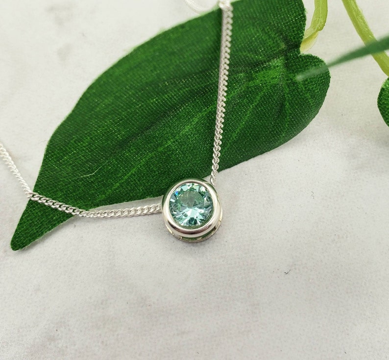 Light Green Spinel Slider Necklace, Layering Necklace, Lab Created Stone, Simple, 6mm Solitaire Pendant, Sterling Silver, Minimalist image 1