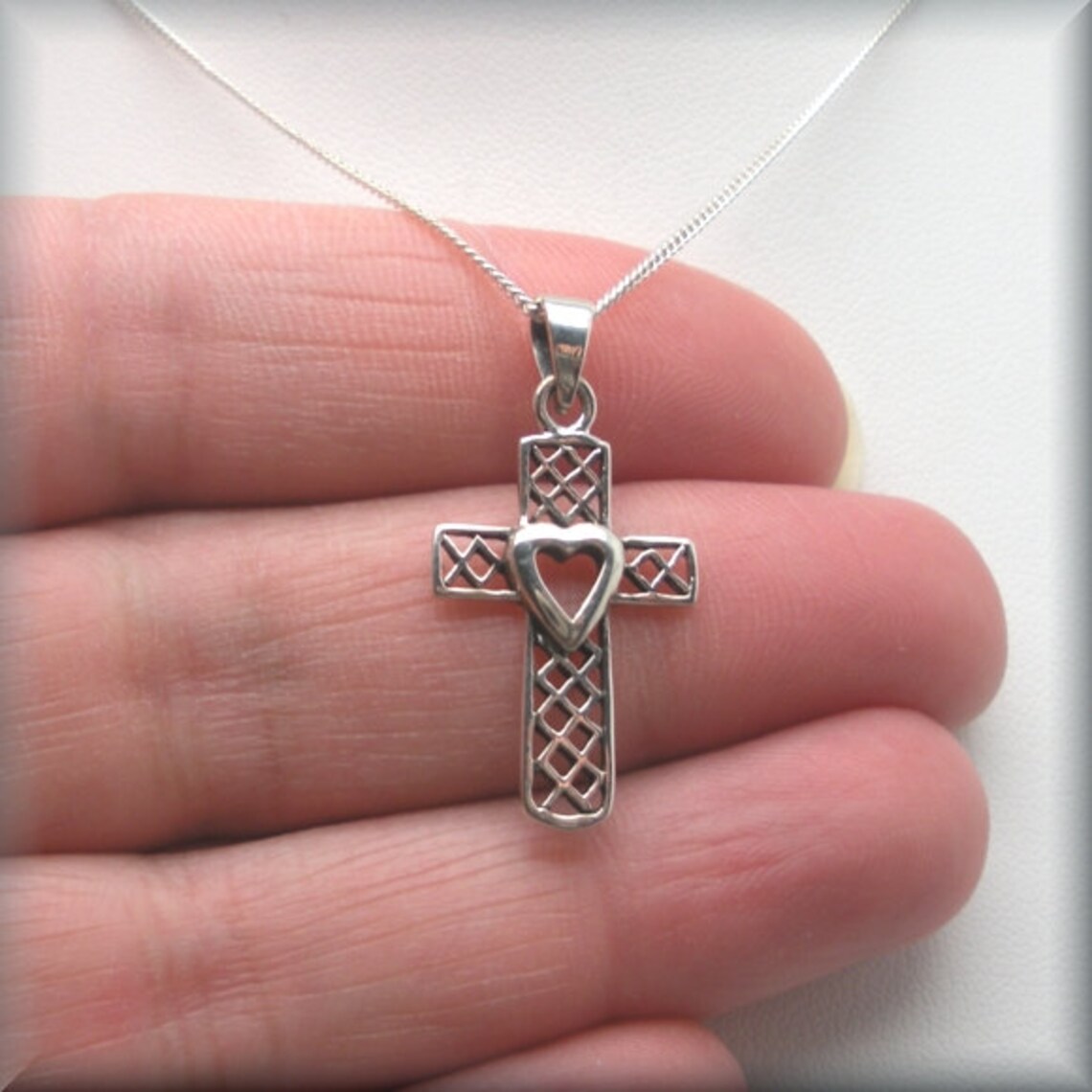 Heart Cross Necklace Sterling Silver Spiritual Christian Etsy Italia