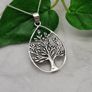 Silver Tree of Life Necklace, Teardrop Shape, Gift for Mom, Sterling Silver, Tree Pendant, Botanist, Family Tree, Nature Lover, Woodland
