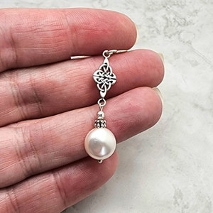 White Coin Pearl Earrings, Pearl Celtic Knot Earrings, 925 Sterling Silver, Celtic Dangle, Gift for Her, Fancy, Irish Knot, Womens Earring image 5