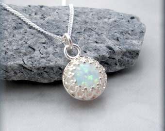 White Opal Necklace, Sterling Silver, October Birthstone, Gemstone Jewelry, October Birthday, Gift for Her, Opal Pendant, Dainty