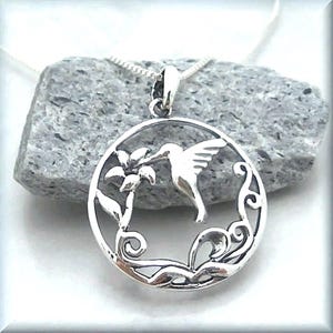 Hummingbird Necklace, Hummingbird Jewelry, Bird Necklace, Flower Jewelry, Nature Jewelry, Sterling Silver