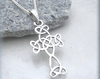 Sterling Flourish Celtic Cross Necklace - Irish Knot Religious Jewelry