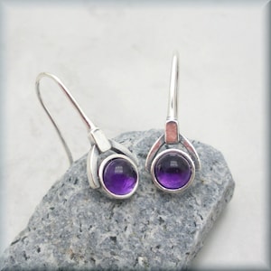 Purple Amethyst Earrings, Gemstone Jewelry, February Birthstone Earrings, Sterling Silver, February Gift for Her, Cabochon Earrings