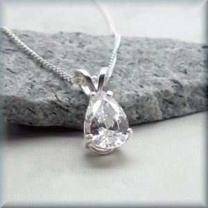 Pear Shaped CZ Necklace, Teadrop Necklace, Sterling Silver, Wedding Jewelry, Bridal Jewelry, 9x6 mm Cubic Zirconia, April Birthstone