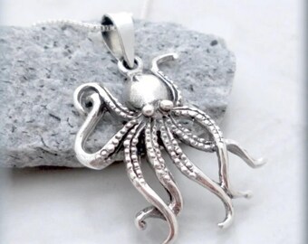 Octopus Necklace, Sterling Silver, Ocean Necklace, Beach Jewelry, Marine Jewelry, Minimalist, Octopus Pendant, Summer Jewelry