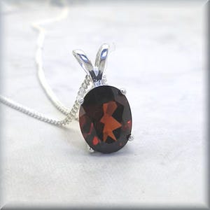 Oval Garnet Necklace, 925 Sterling Silver, January Birthstone, January Birthday Gift for Her, 8x6mm Genuine Gemstone, Red Garnet Pendant
