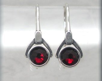 January Birthstone Earrings, Siam Faceted Crystal Earrings, Garnet Birthstone, Birthday Gift for Her, Valentines Day, 925 Sterling Silver