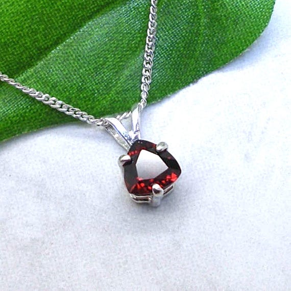 Trillion Garnet Necklace, January Birthstone, 6mm Natural Garnet Gemstone, Triangle Cut Stone, 925 Sterliing Silver January Birthday