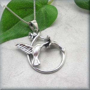 Infinity Hummingbird Necklace Sipping Nectar , Trumpet Flower, 925 Sterling Silver, Bird Lover, Nature Necklace, Hummingbird Jewelry, Avian
