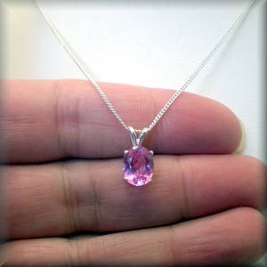 Oval Pink Sapphire Necklace, Sterling Silver, Gemstone Necklace, October Birthstone Necklace, 9x7 mm Oval Pink Sapphire Jewelry, Wedding image 5