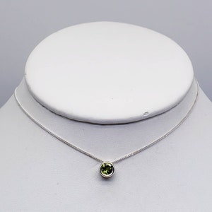 Peridot Slider Necklace, Layering, Feminine, 6mm Solitaire Pendant, Sterling Silver, Green Gemstone, August Birthstone, Birthday Gift image 5