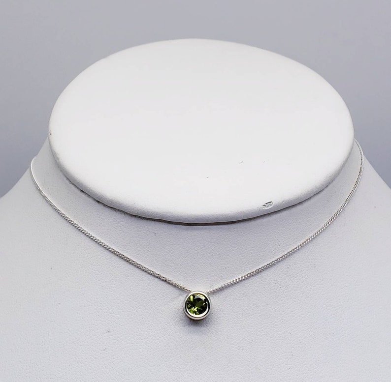 Peridot Slider Necklace, Layering, Feminine, 6mm Solitaire Pendant, Sterling Silver, Green Gemstone, August Birthstone, Birthday Gift image 5