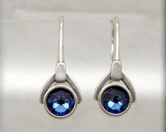 September Birthstone Earrings, Sapphire Blue Faceted Crystal Earrings, Birthstone Jewelry, Birthday Gift, Valentines Day, Sterling Silver