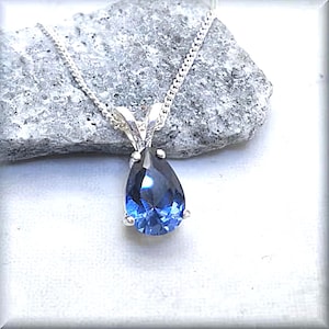 Blue Sapphire Necklace, Pear Blue Sapphire, Birthday Gift for Her, Teardrop, 9x6mm Gemstone Pendant, Sterling Silver, September Birthstone