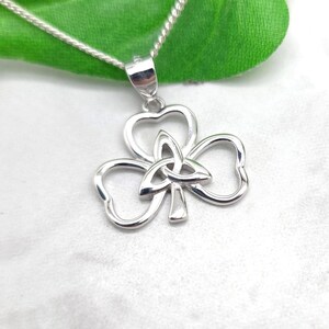Celtic Shamrock Sterling Silver Necklace, Triquetra Knot, Three Leaf Clover Irish Good Luck