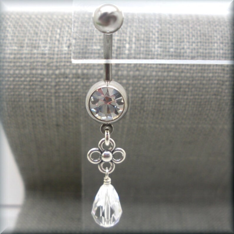 Wedding Crystal Belly Ring Sparkling Feminine Surgical Steel Summer Body Jewelry Sterling Silver Simple Flower Dangle Body Candy
