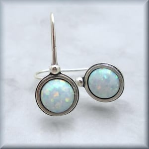 White Opal Earrings, Birthday Gift for Her, October Birthstone, Gemstone Jewelry, Sterling Silver, October Birthday Gift, Cabochon Earrings