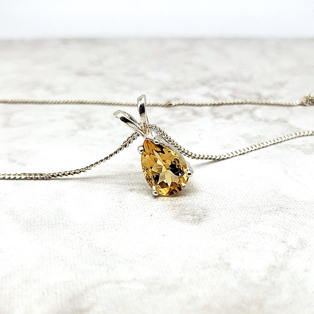 Citrine Pear Cut Necklace, 9x6mm Natural Gemstone Pendant