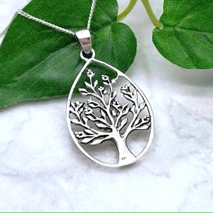 Teardrop Shape Tree Sterling Silver Necklace Teardrop Shape Tree Sterling Silver Necklace