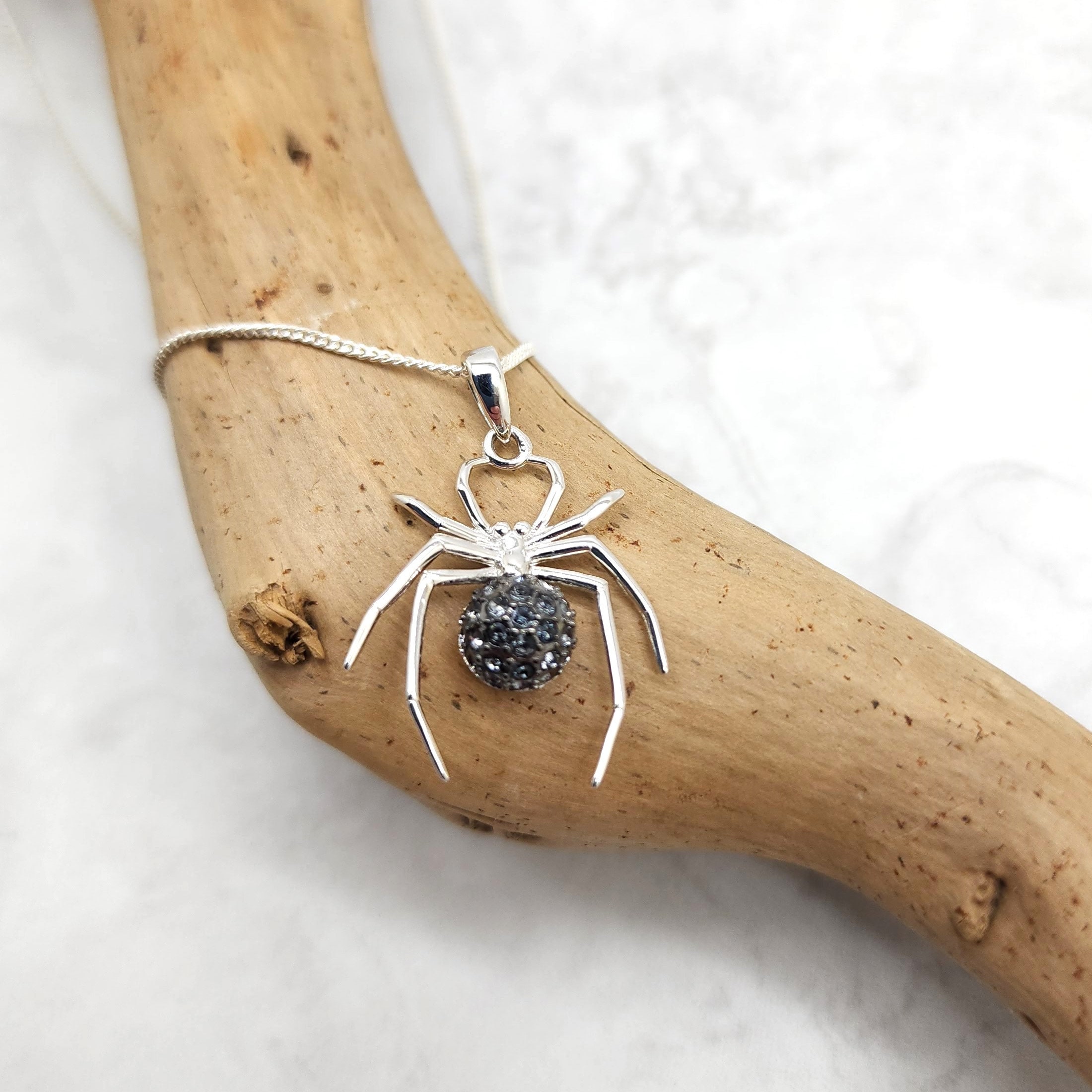 Spider Necklace, 925 Sterling Silver, Spider Pendant, Black Spider Necklace, 925 Sterling Silver, Spider Pendant, Black
