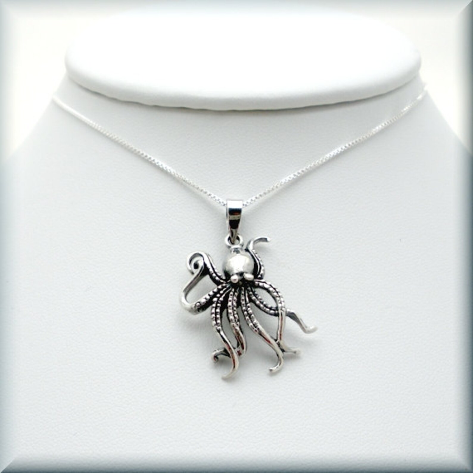 Octopus Necklace, Sterling Silver Octopus Pendant, Choose Chain, Sea