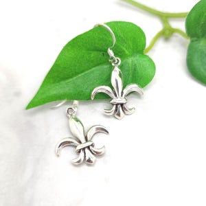 Fleur de Lis Earrings, Sterling Silver, French, Everyday Jewelry, Birthday Gift, Fleur de Lis Jewelry, Dangle Earrings, Charm Earrings, NOLA