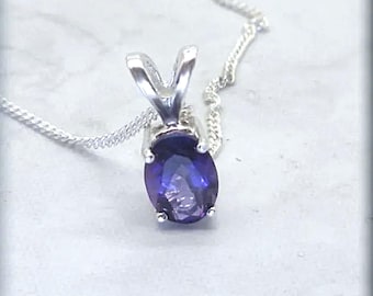 Oval Amethyst Necklace, 925 Sterling Silver, Genuine Amethyst Pendant, February Birthstone, 7x5mm Oval Gemstone Necklace, African Amethyst