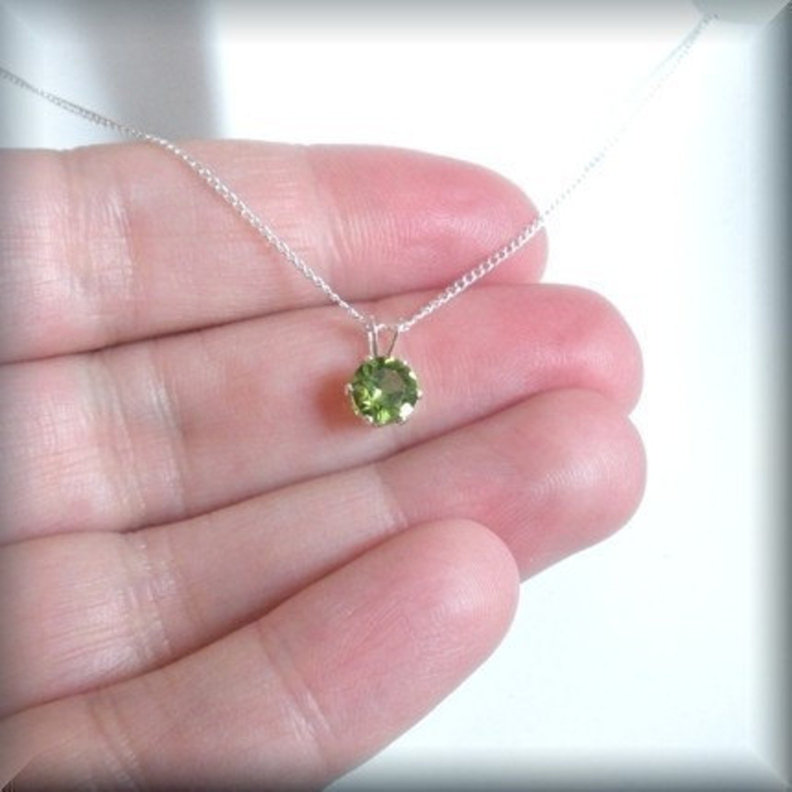 August Birthstone Necklace Sterling Silver Peridot Solitaire Etsy