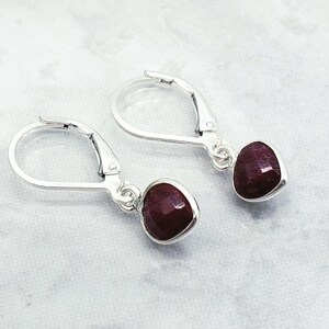 Tiny Ruby Heart Sterling Silver Leverback Earrings, July Birthstone image 2